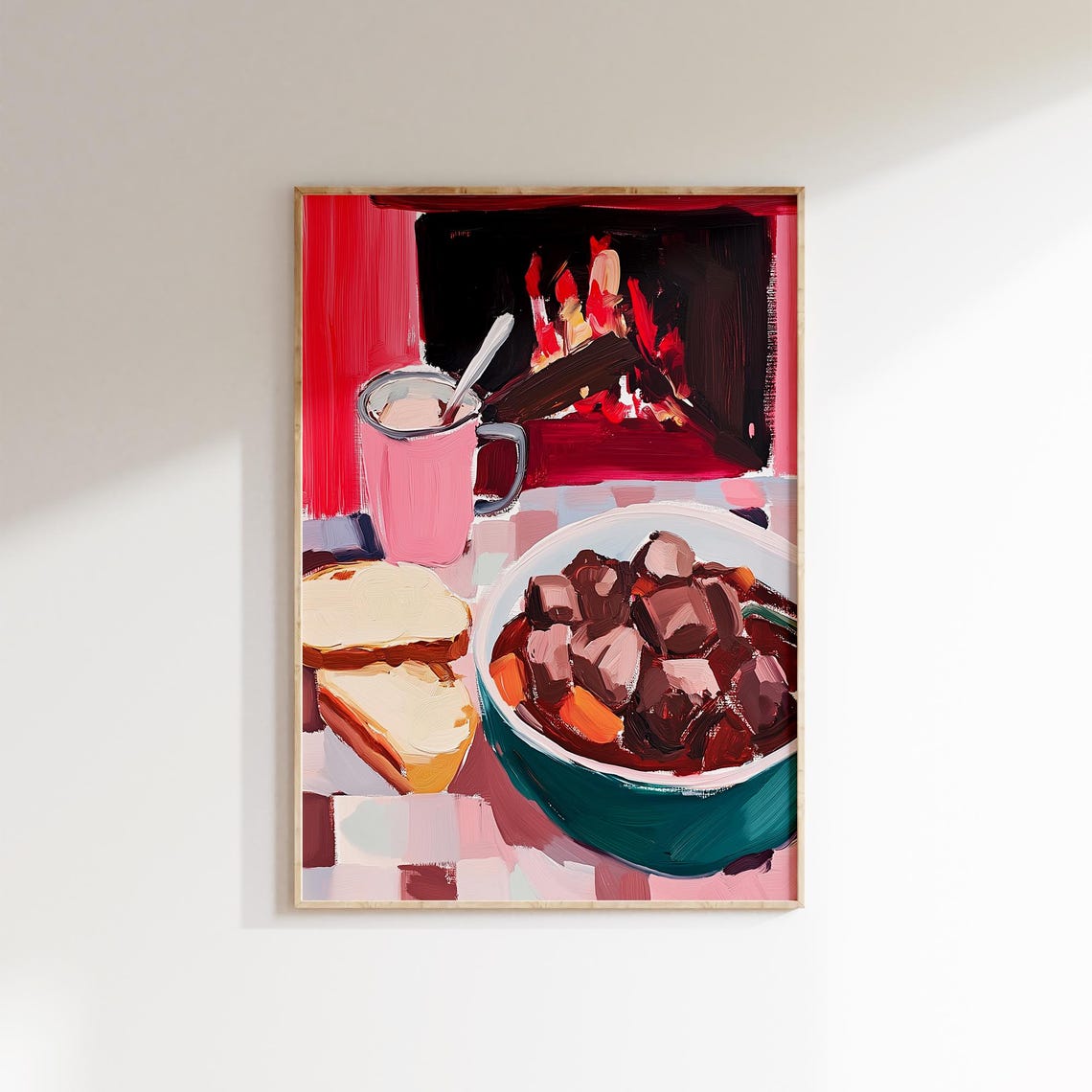Cozy Winter Kitchen Wall Art Hot Chocolate Print Maximalist Food Decor Modern Pink Red Kitchen Art - Image 4