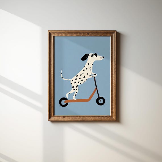 Dalmatian Scooter Wall Art Kids Room Animal Print Playroom Dalmatian Poster Gender Neutral Nursery Toddler Room Decor Boys Room Decor