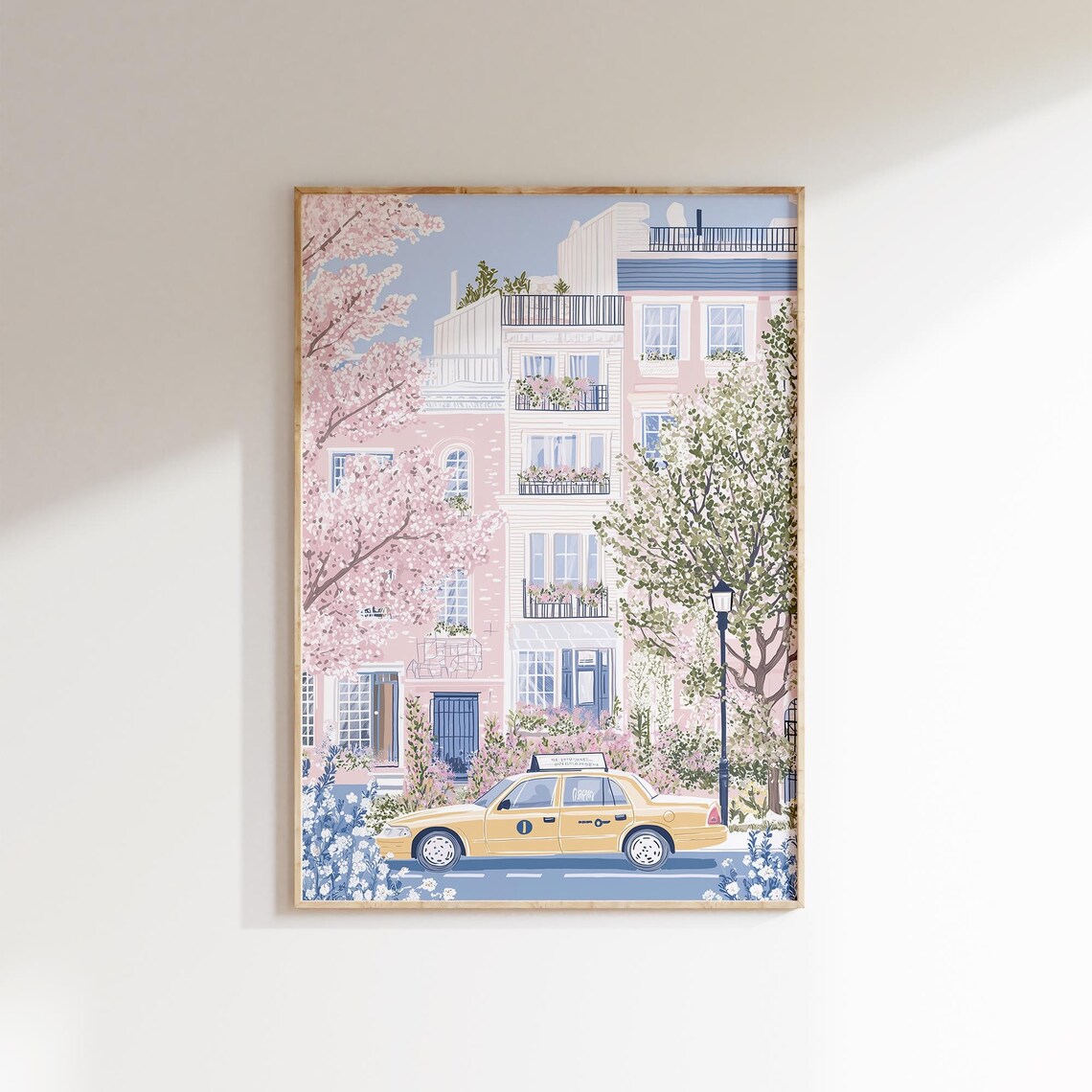 New York Spring Street Cherry Blossom Yellow Taxi City Poster - Image 4