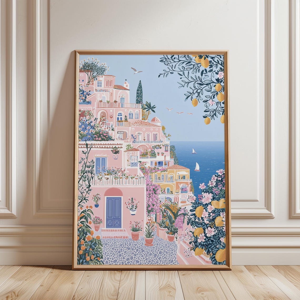 Amalfi Coast Cliffside Lemon Trees Sailboats Summer Travel Poster