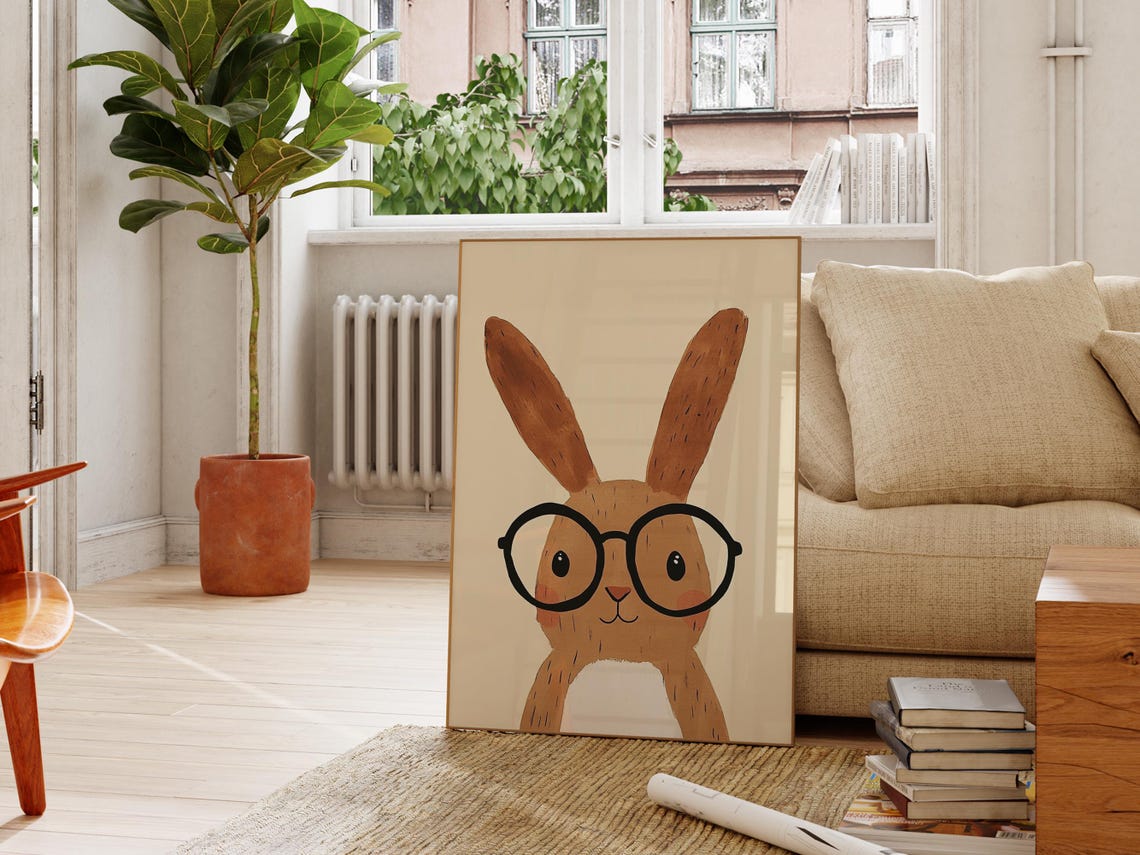 Bunny With Glasses Wall Art Nursery Animal Print Kids Room Decor Playroom Poster - Image 2