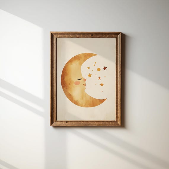 Moon And Stars Wall Art Nursery Print Kids Room Decor Baby Room Poster Night Sky Art Sleepy Moon Art Wall Art