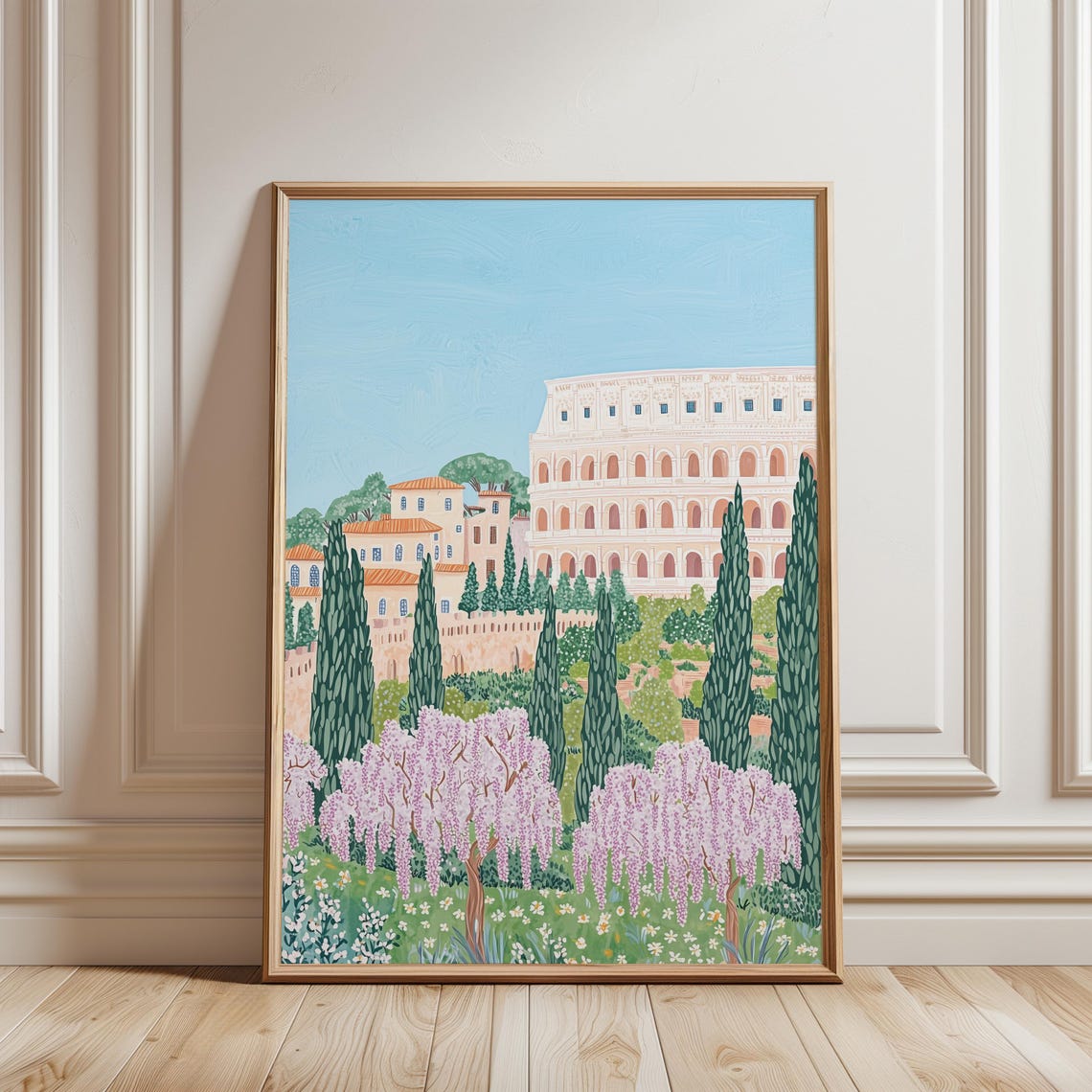 Rome Colosseum Italy Spring Wisteria Garden Ancient Landmark Poster