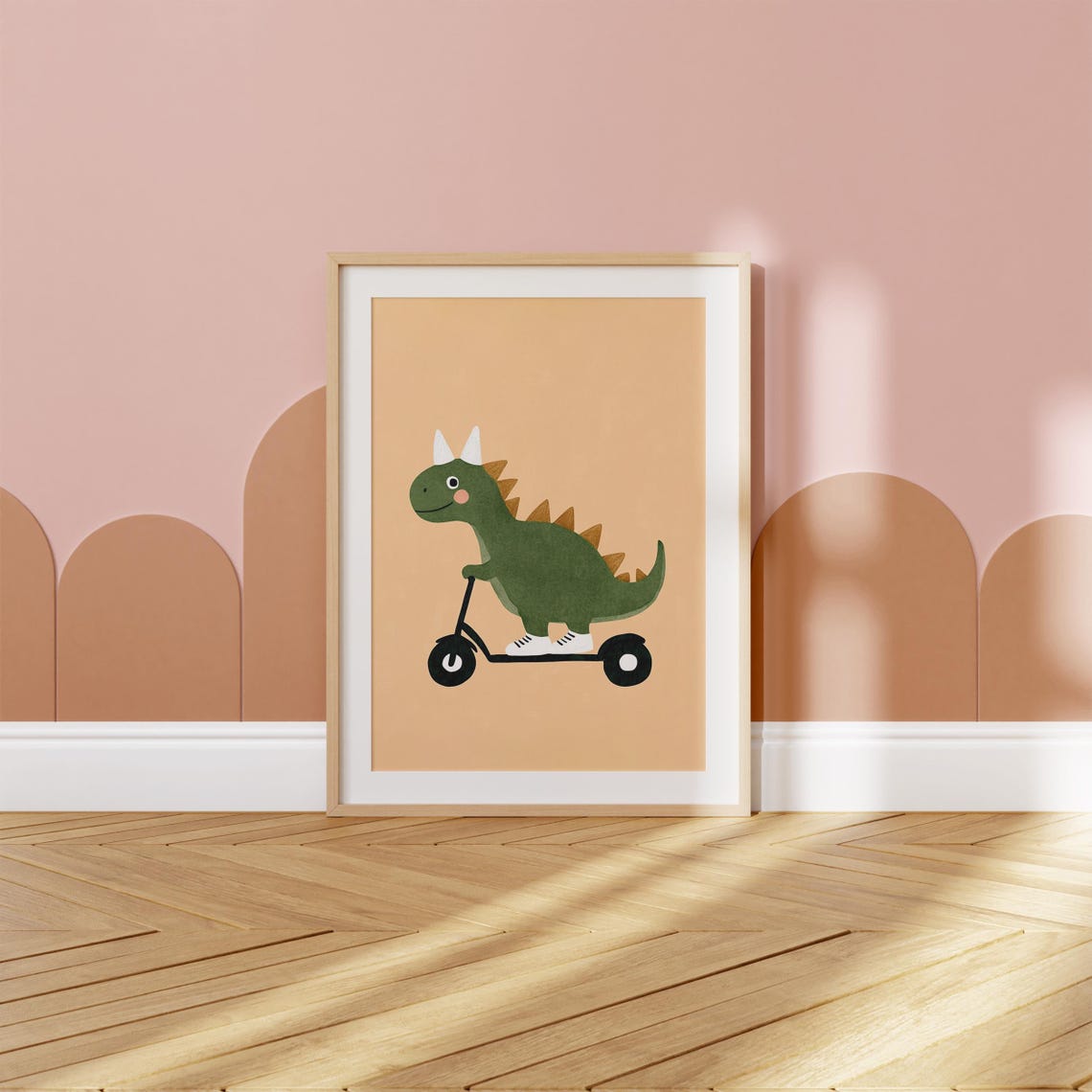 Green Dinosaur Riding Scooter in Sneakers Cute Dino Art Poster - Image 2