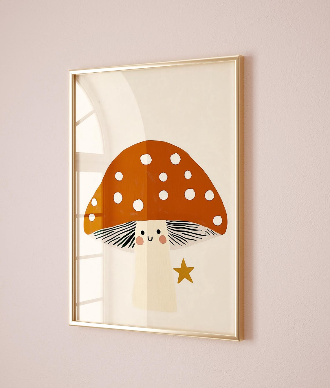Smiling Mushroom Red Spotted Cap Gold Star Cute Nursery Poster - Image 5