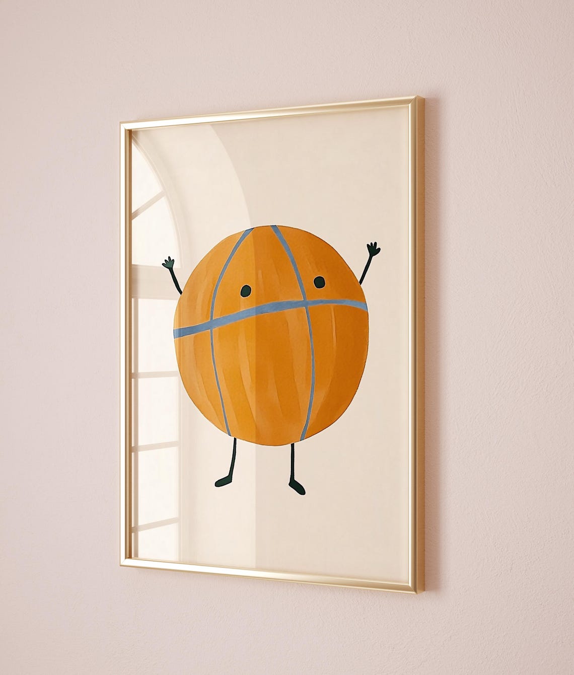 Smiling Basketball Character Arms Raised Sports Nursery Art Poster - Image 3