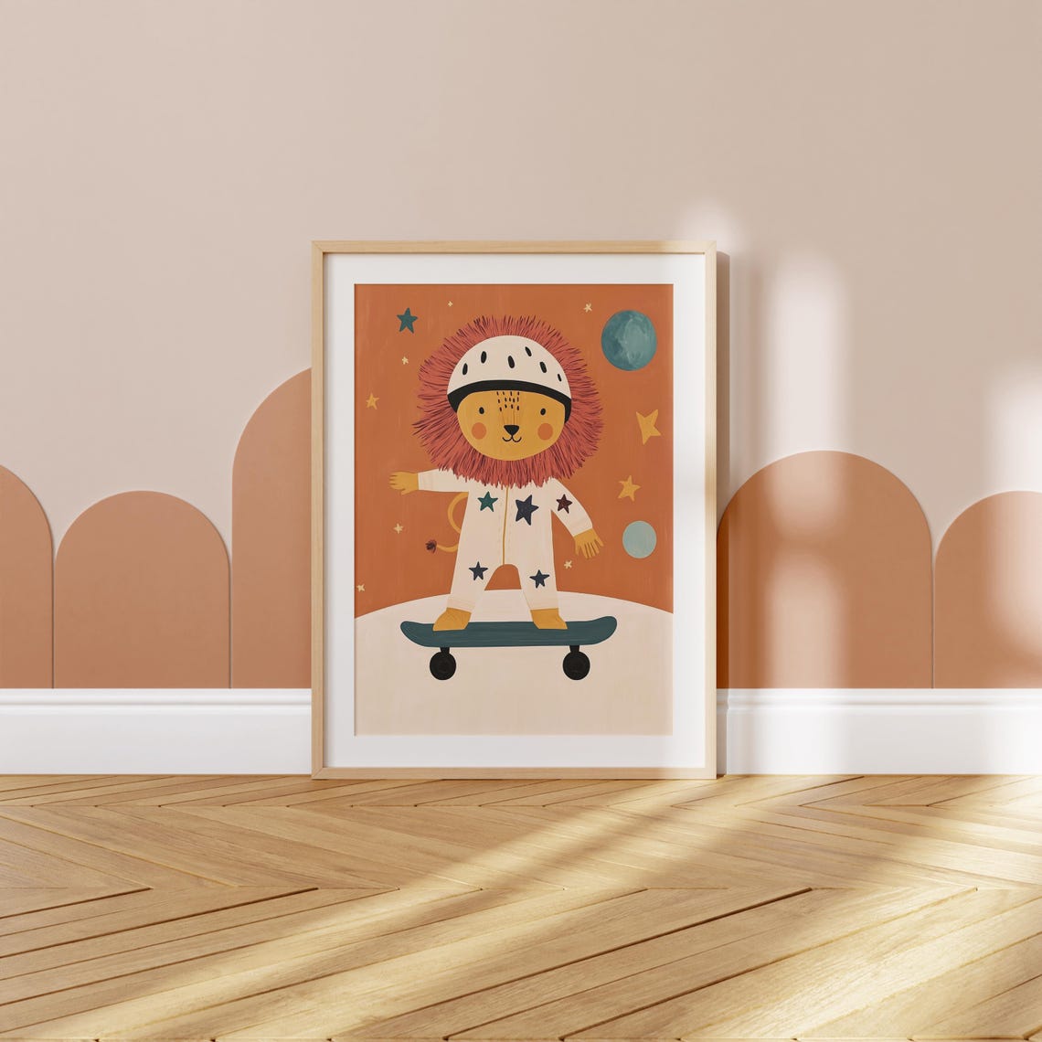 Lion In Helmet And Star Suit Skateboarding Kids Space Nursery Poster - Image 2
