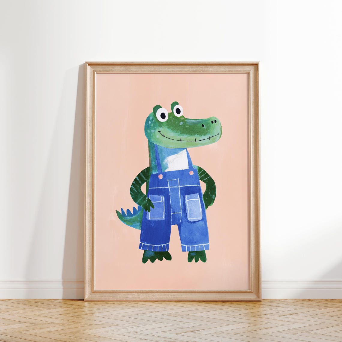 Playful Alligator in Denim Overalls Nursery Kids Room Poster - Image 2