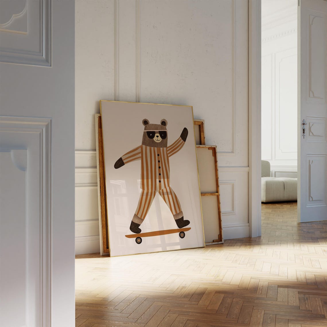 Skateboarding Bear Kids Room Fun Animal Nursery Poster Art Decor - Image 2
