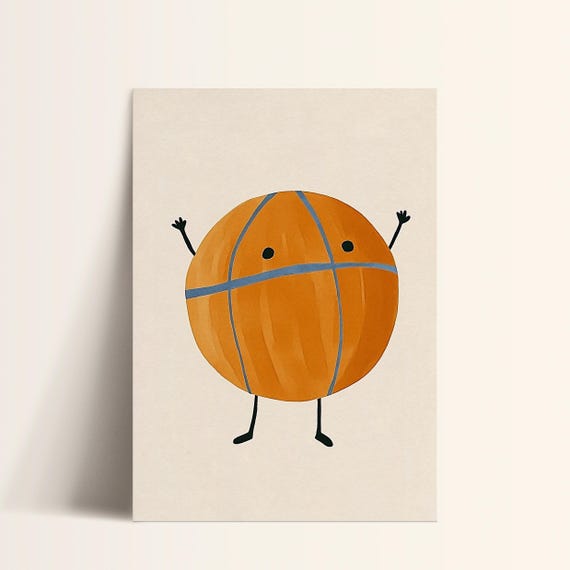 Happy Basketball Art Kids Sports Print Modern Nursery Decor Boys Room Wall Art Playroom Decor