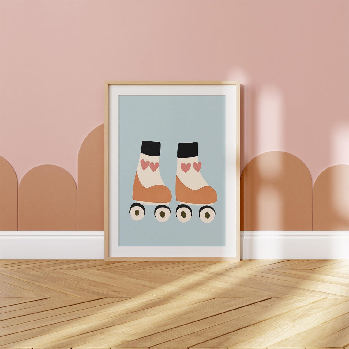 Retro Roller Skates Pink Hearts Blue Modern Girls Room Art Poster - Image 4
