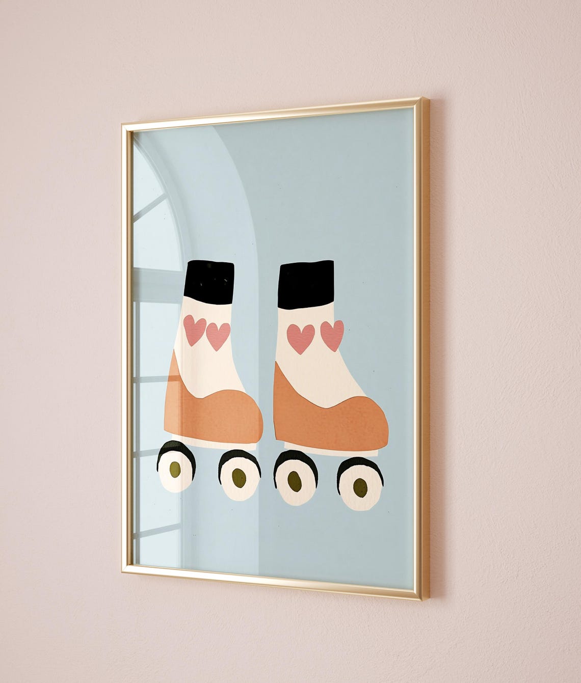 Retro Roller Skates Pink Hearts Blue Modern Girls Room Art Poster - Image 5