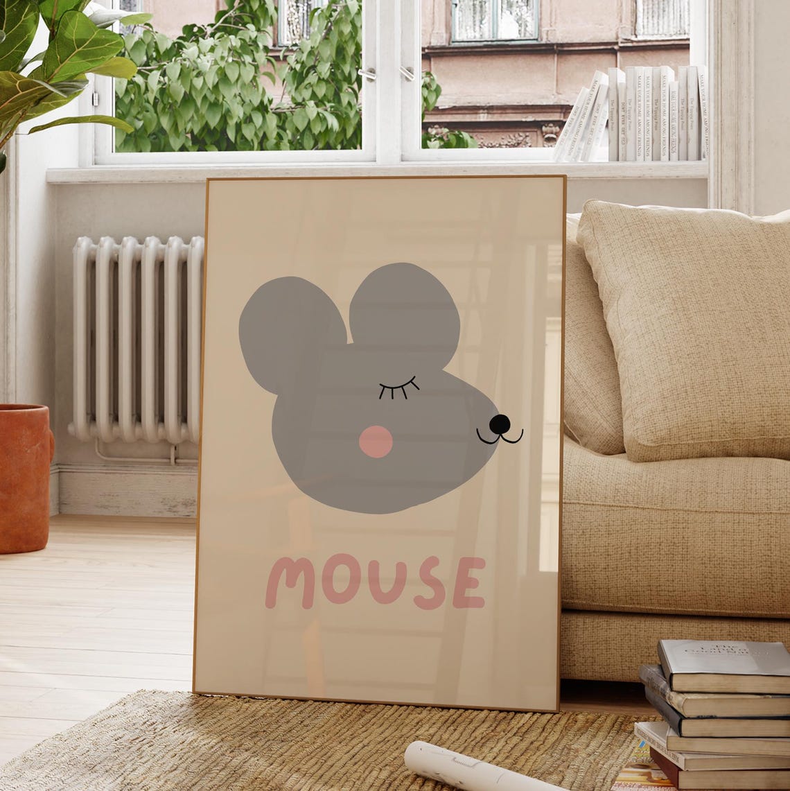 Cute Gray Mouse Face Minimalist Scandinavian Nursery Animal Art Poster - Image 2