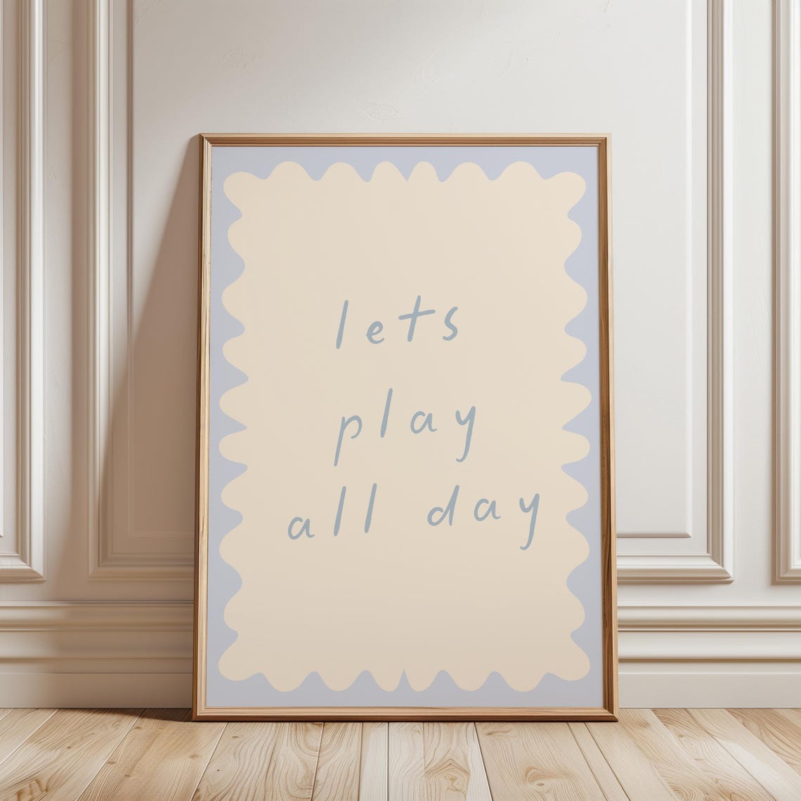 Lets Play All Day Playroom Quote Soft Blue Nursery Art Print