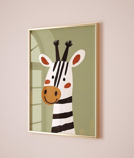 Cute Zebra with Big Smile Sage Green Kids Nursery Animal Poster