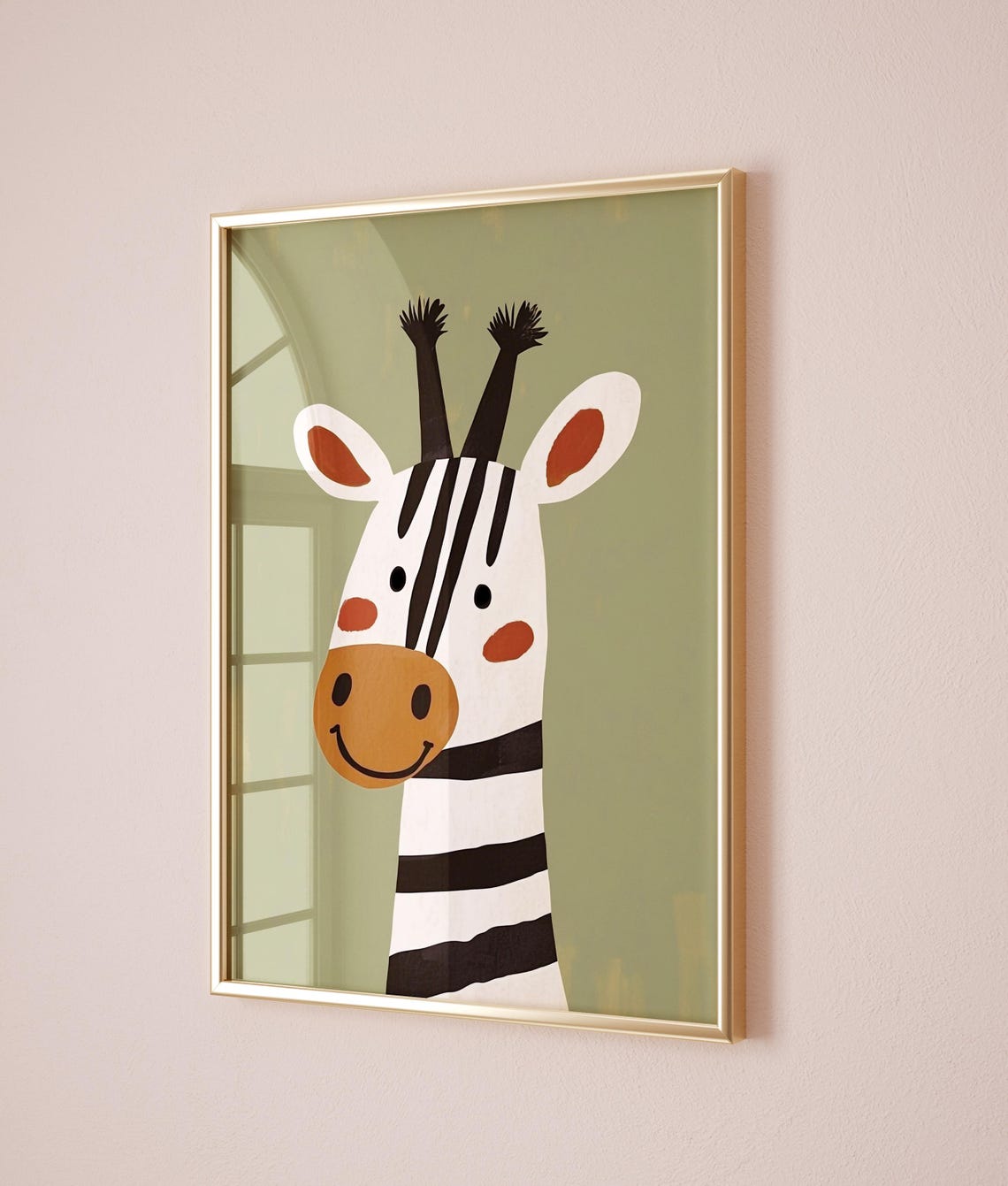 Cute Zebra with Big Smile Sage Green Kids Nursery Animal Poster
