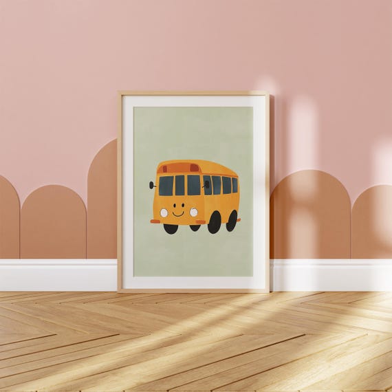 School Bus Wall Art Kids Room Decor Nursery Poster Playroom Vehicle Art Toddler Room Wall Art Whimsical Bus Print