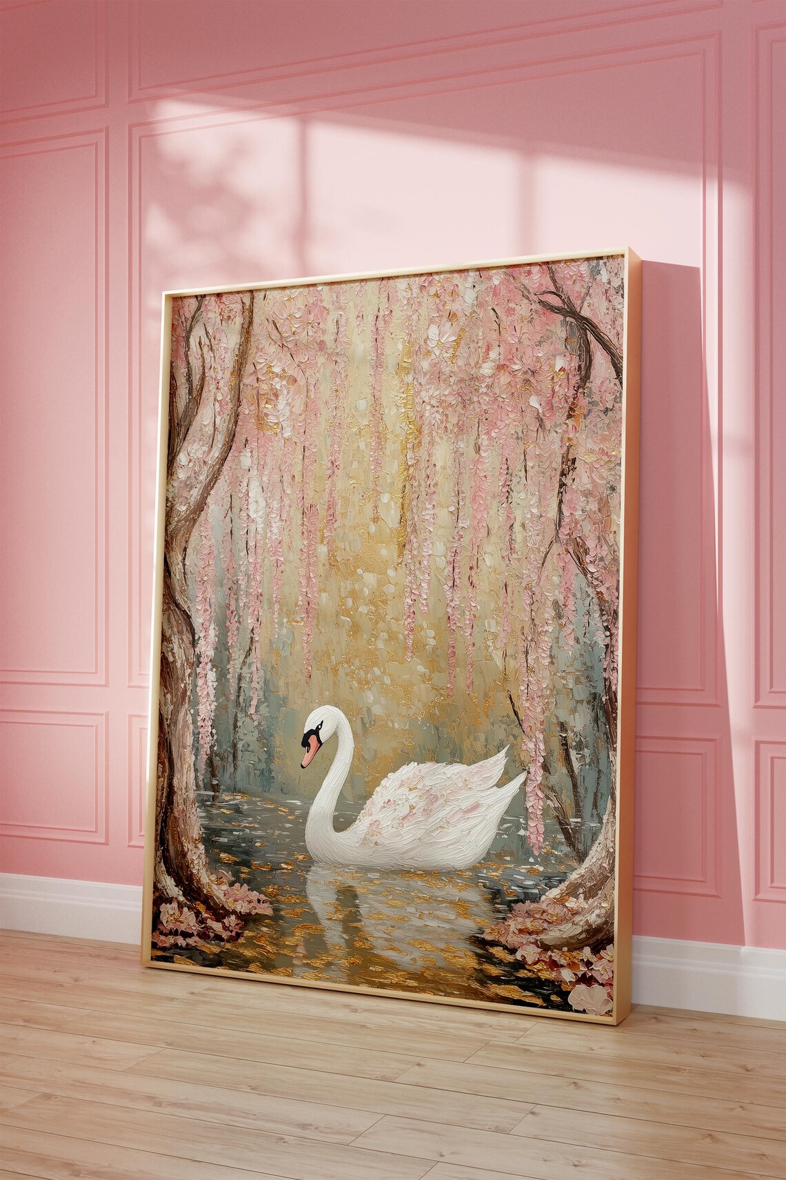 Majestic Swan Nursery Wall Art Pink Cherry Blossom Trees Watercolor Animal Print Baby Girl Nursery Decor Sweet Swan Artwork - Image 2