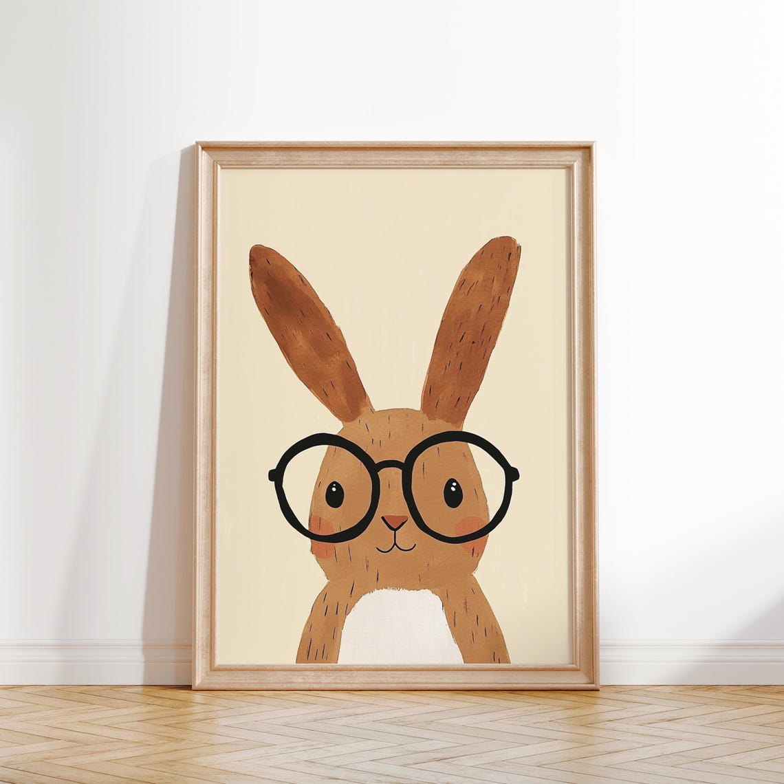 Bunny With Glasses Wall Art Nursery Animal Print Kids Room Decor Playroom Poster