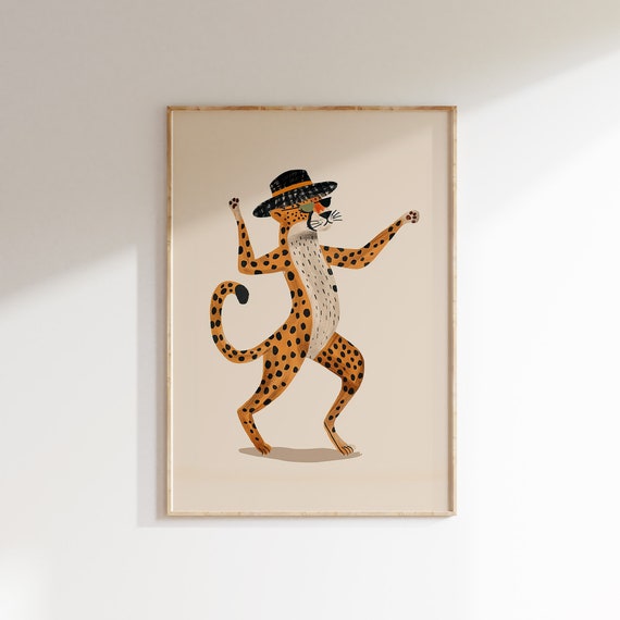 Dancing Cheetah Print Whimsical Animal Art Modern Nursery And Kids Room Decor
