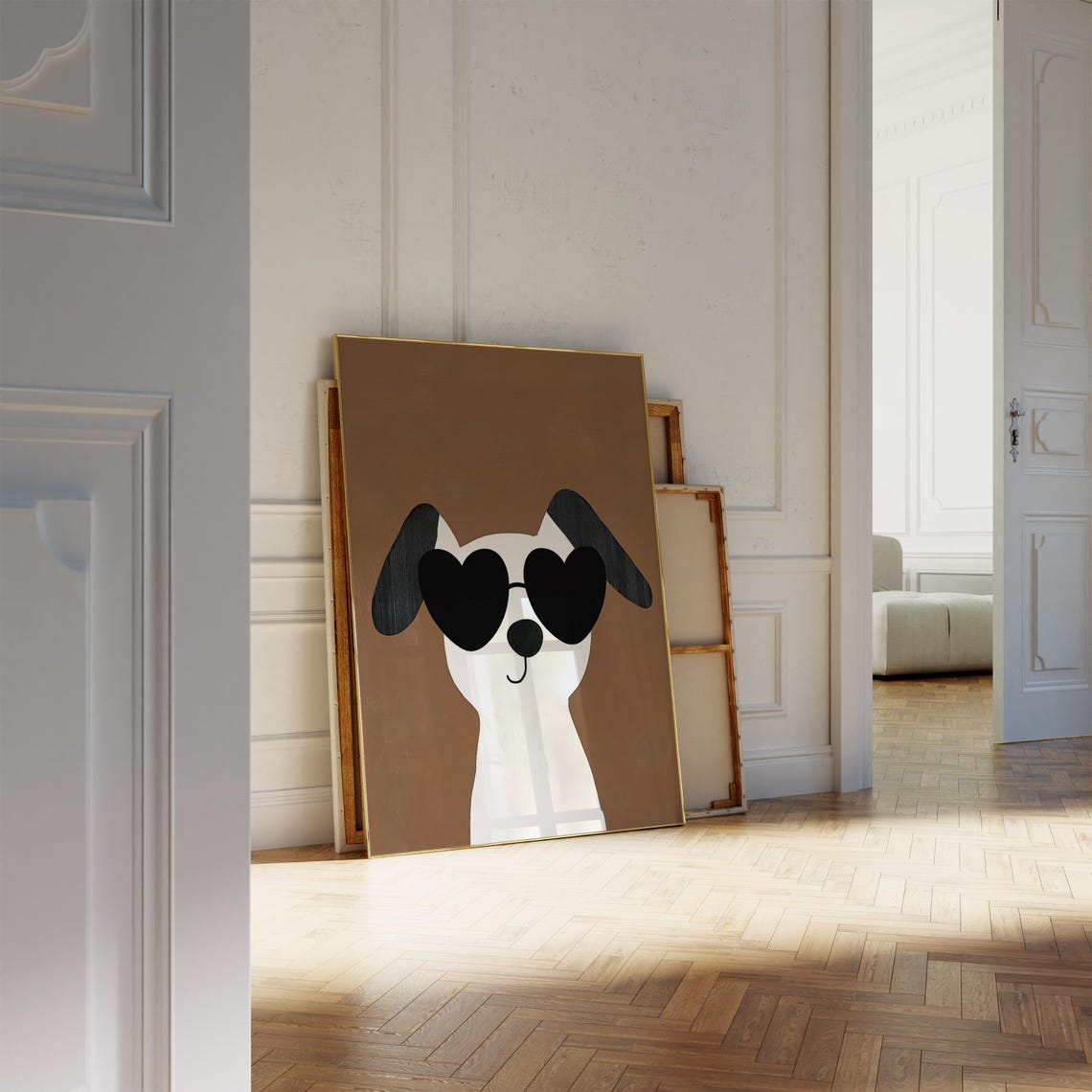 Cool Dog With Heart Sunglasses Cute Modern Nursery Kids Wall Poster - Image 2