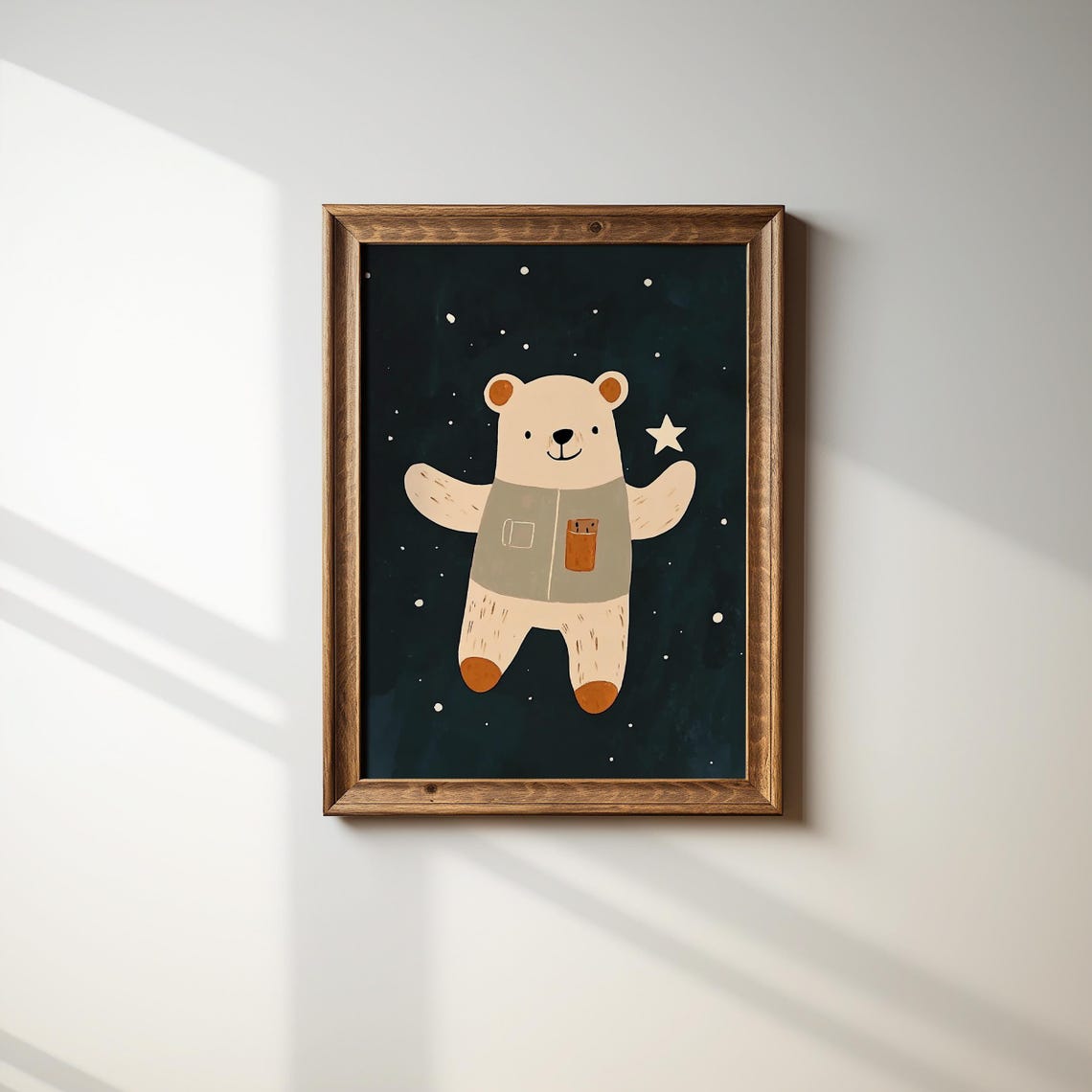 Astronaut Bear Nursery Kids Room Cosmic Stars Space Wall Art