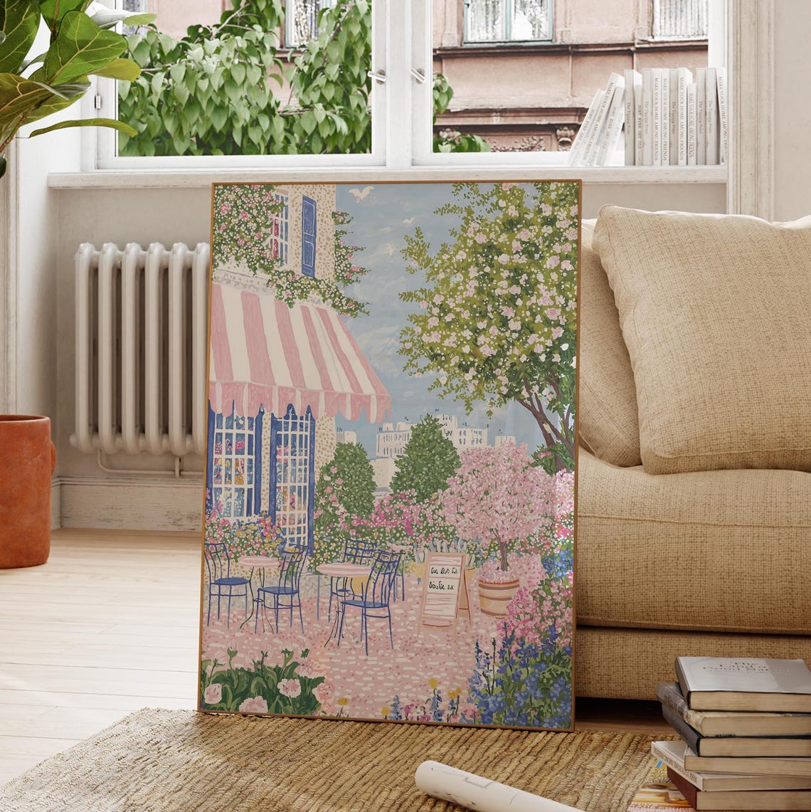 Paris Garden Cafe Cherry Blossom Terrace Pink Awning Spring Poster - Image 4