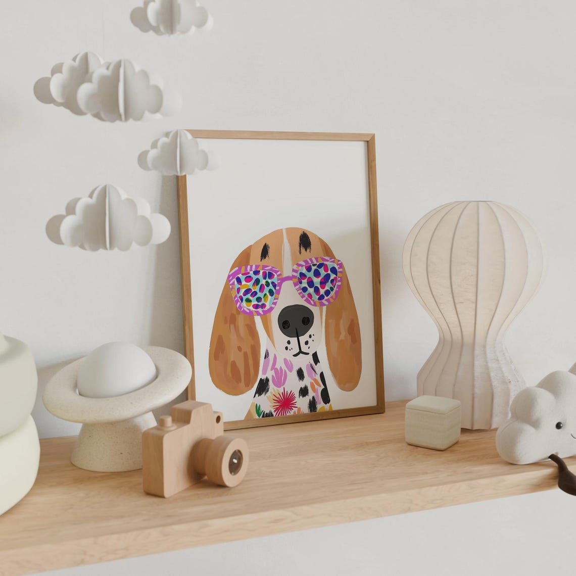 Beagle Dog In Colorful Leopard Sunglasses Fun Kids Art Print - Image 5