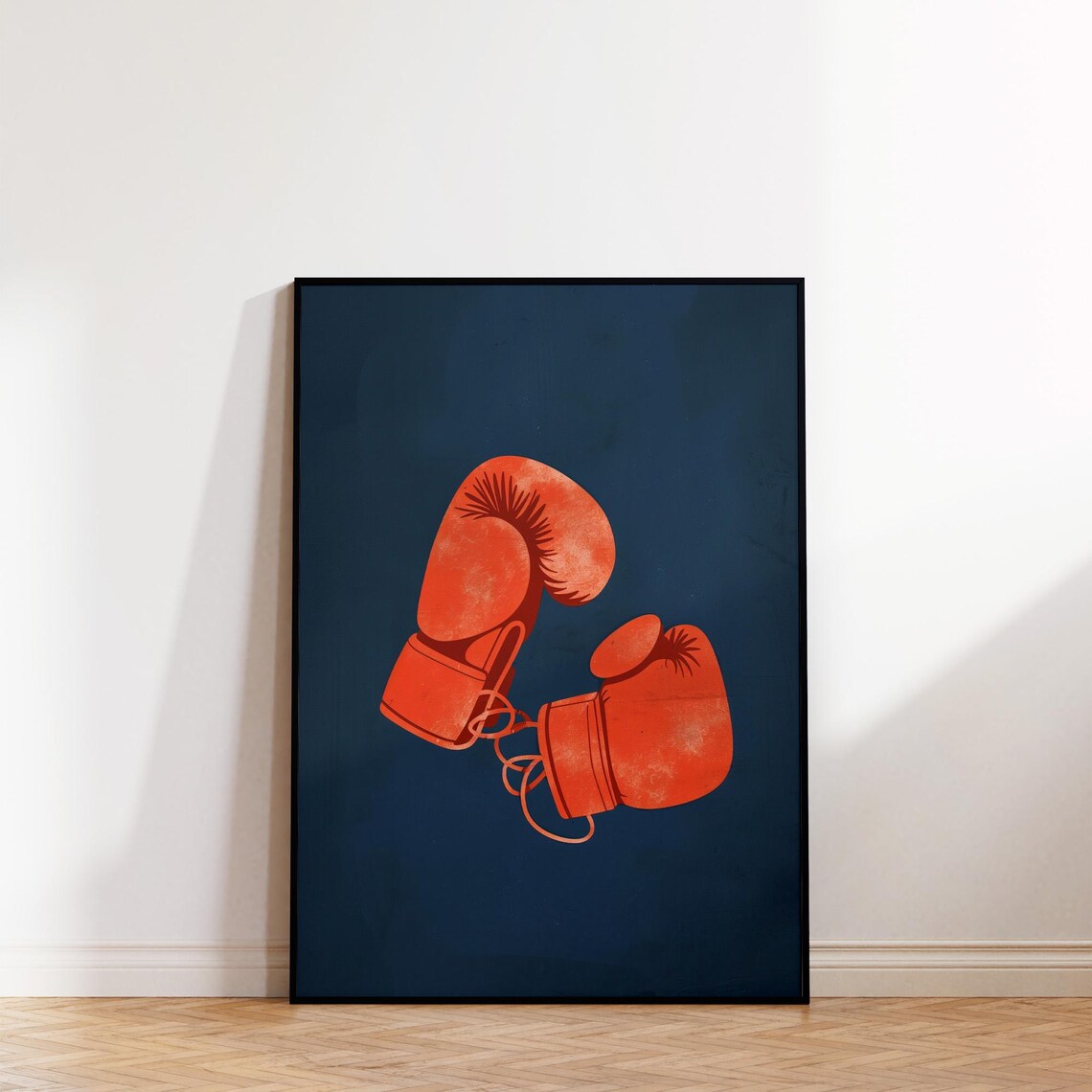 Red Boxing Gloves On Deep Navy Vintage Fighter Sports Poster