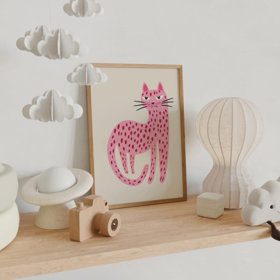 Pink Spotted Leopard Cat Playful Nursery Kids Room Art Poster - Image 6