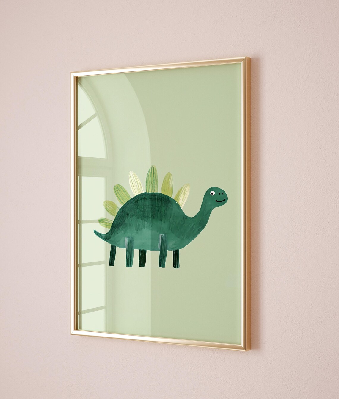 Green Stegosaurus Dinosaur Pale Green Background Kids Room Decor Poster - Image 2