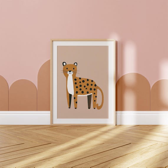 Modern Leopard Safari Wall Art Neutral Nursery Print Minimalist Jungle Animal Kids Room Decor Print