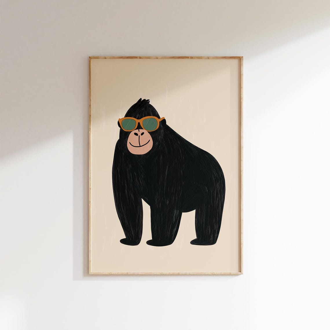 Cool Gorilla with Green Sunglasses Playful Kids Room Wall Art