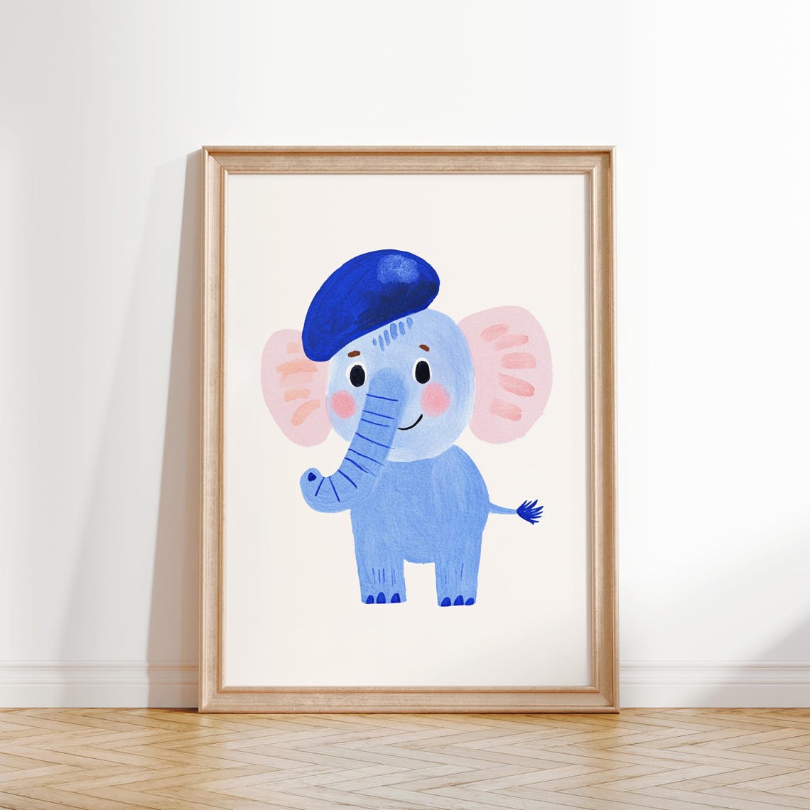 Adorable Baby Blue Elephant with Hat Nursery Kids Room Wall Art - Image 2