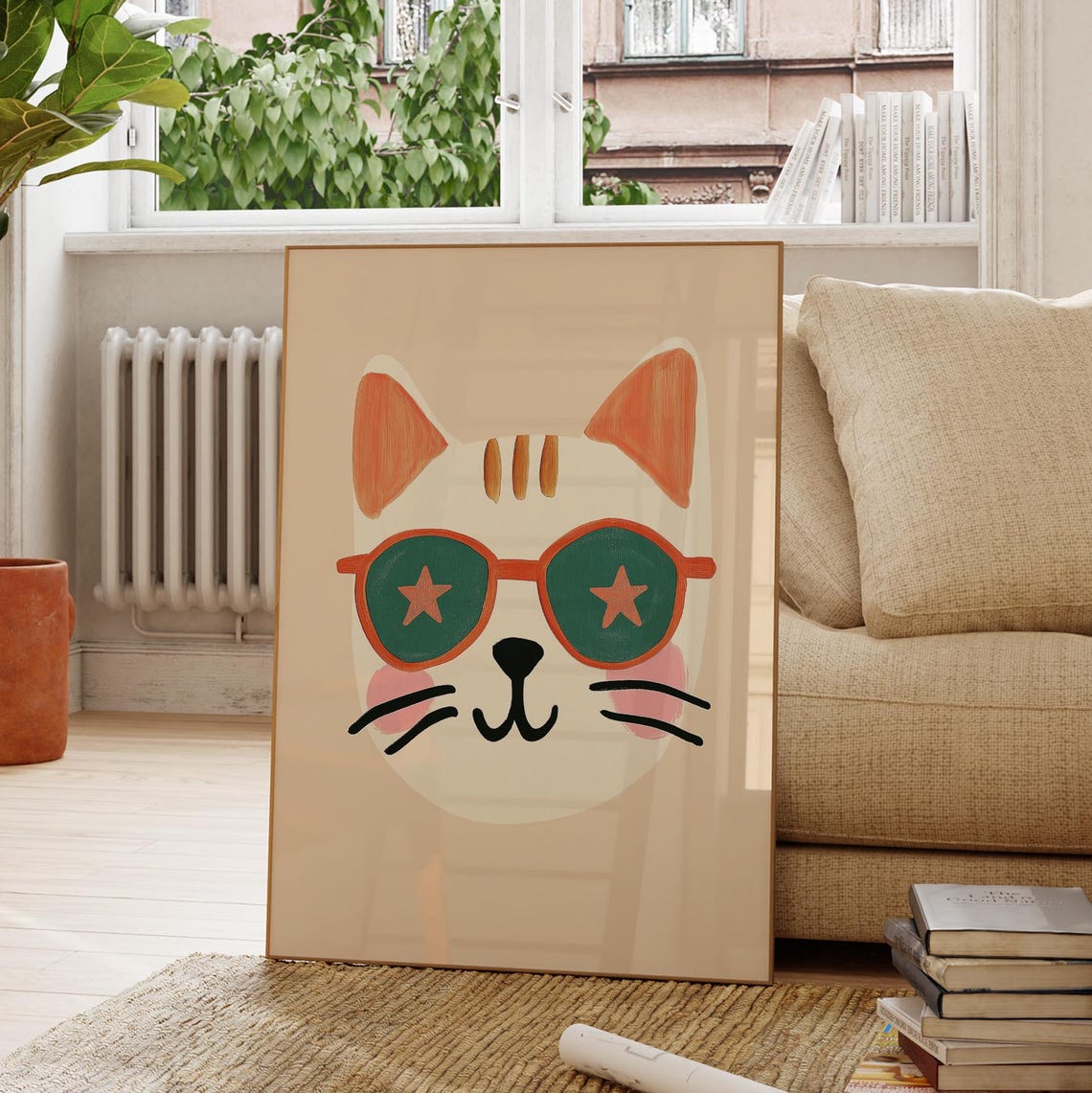 Cool Cat In Star Sunglasses Playful Kids Room Nursery Art Print - Image 4