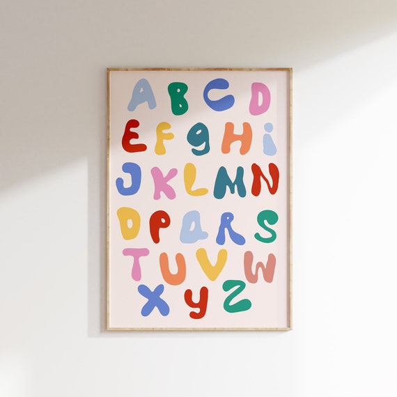 Colorful Alphabet Print Educational Kids Wall Art Abc Poster For Nursery Decor Classroom Poster Eclectic Print