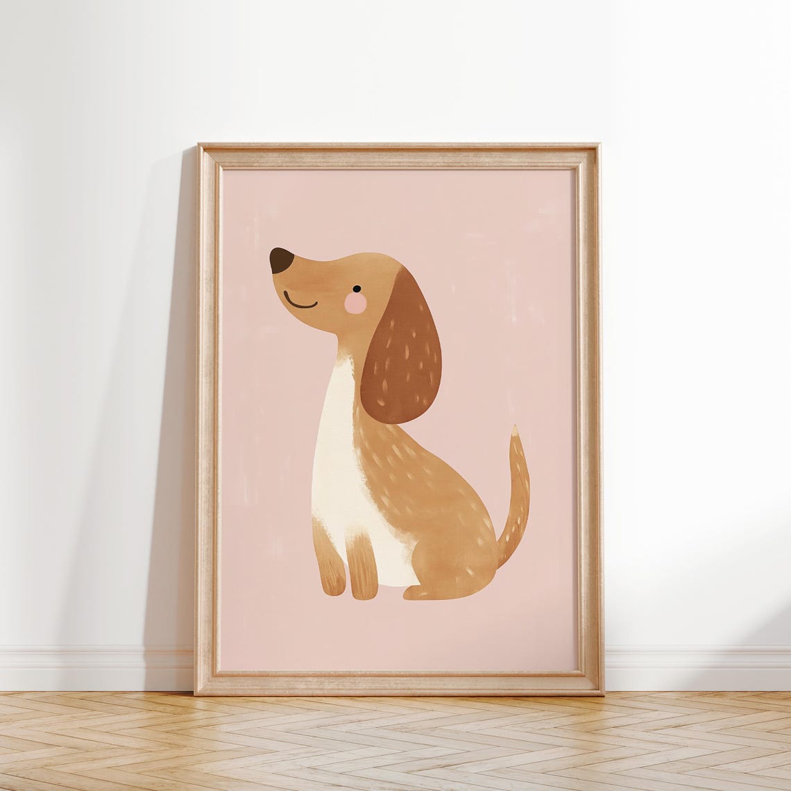 Playful Pink Dog Wall Art Girls Room Decor Cute Nursery Print Baby Girl Bedroom Poster Toddler Room Art Animal Illustration