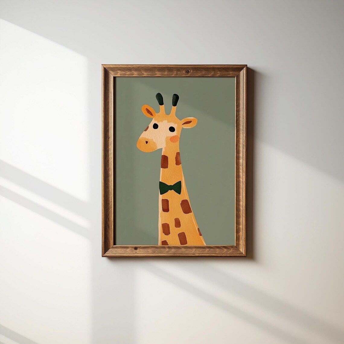 Cute Giraffe Wearing Green Bow Tie Safari Nursery Kids Room Poster