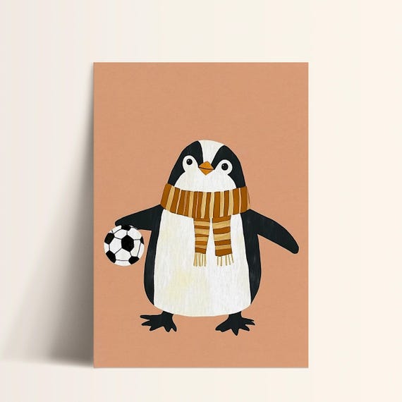 Soccer Penguin Print Sports Nursery Art Kids Room Decor Winter Animal Art Modern Wall Print