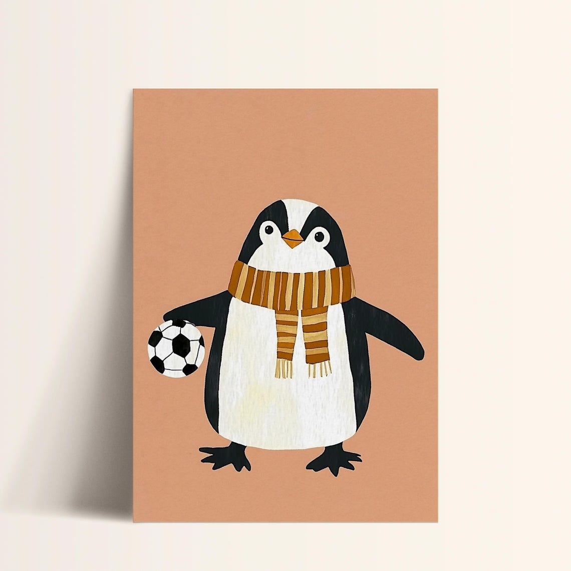 Cute Penguin Striped Scarf Soccer Ball Sports Kids Room Poster