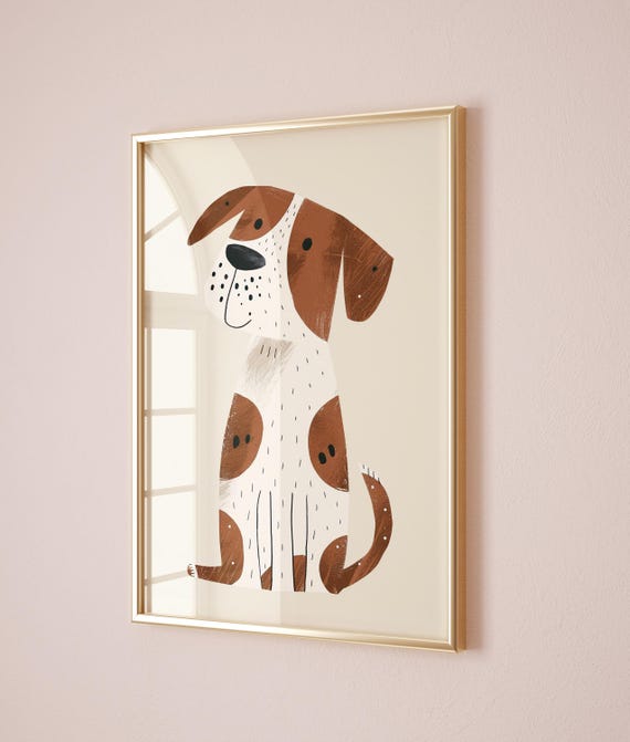 Cute Spotted Dog Nursery Wall Art Animal Illustration For Kids Room And Baby Nursery Playful Puppy Print For Toddler Room Decor
