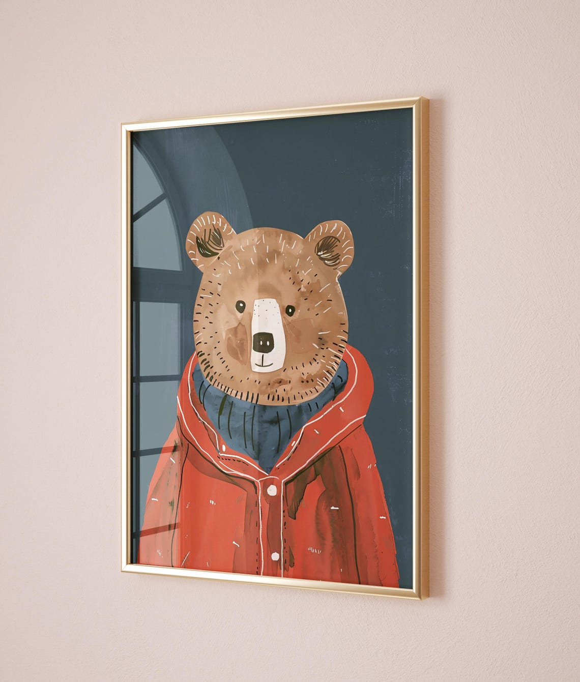 Brown Bear Red Jacket Kids Room Animal Nursery Poster Art Decor - Image 2
