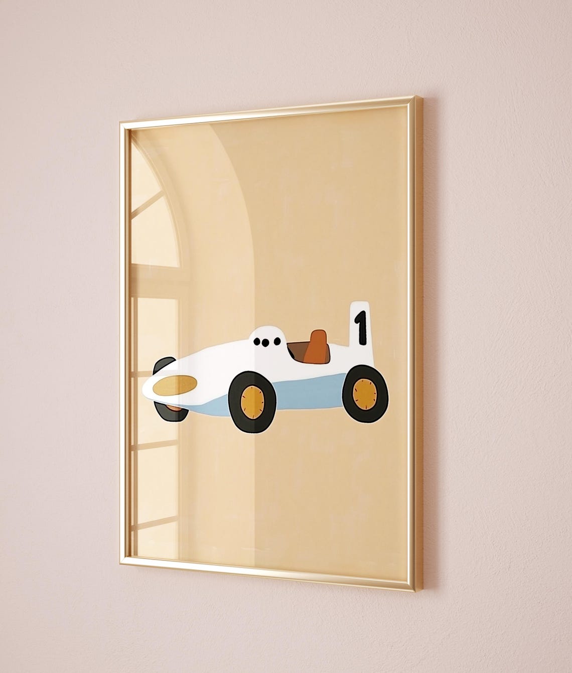 Vintage Number One Race Car Retro Modern Boys Nursery Art Poster