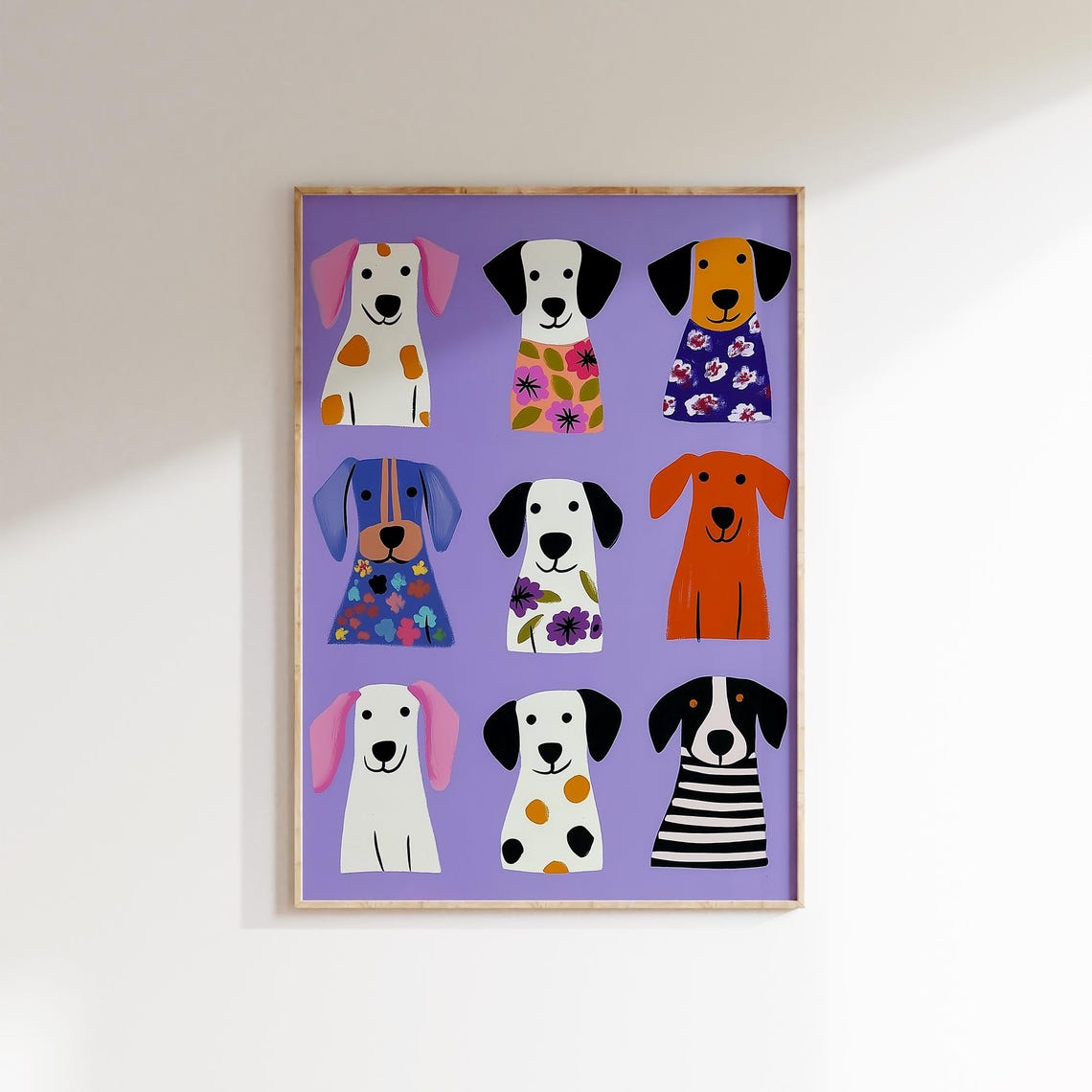Modern Dog Print Nine Floral Spotted Pups Lavender Nursery Kids Poster - Image 2