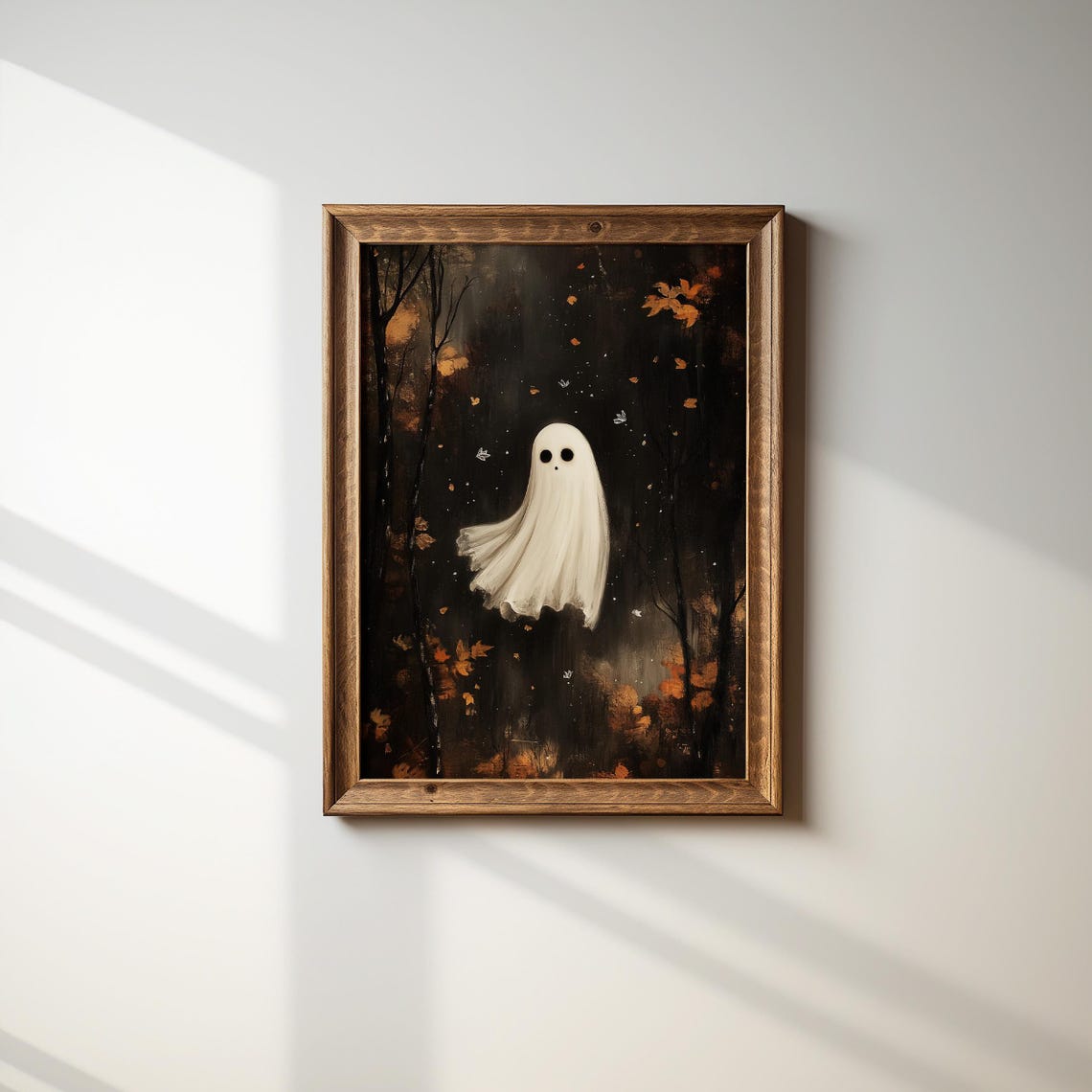 Floating Ghost Wall Art Cute Halloween Decor Autumn Ghost Illustration Fall Decor Cozy Halloween Art Pumpkin Ghost Wall Art