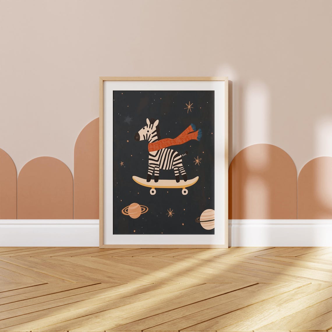 Cute Zebra Riding a Skateboard Through Space Kids Nursery Poster - Image 2