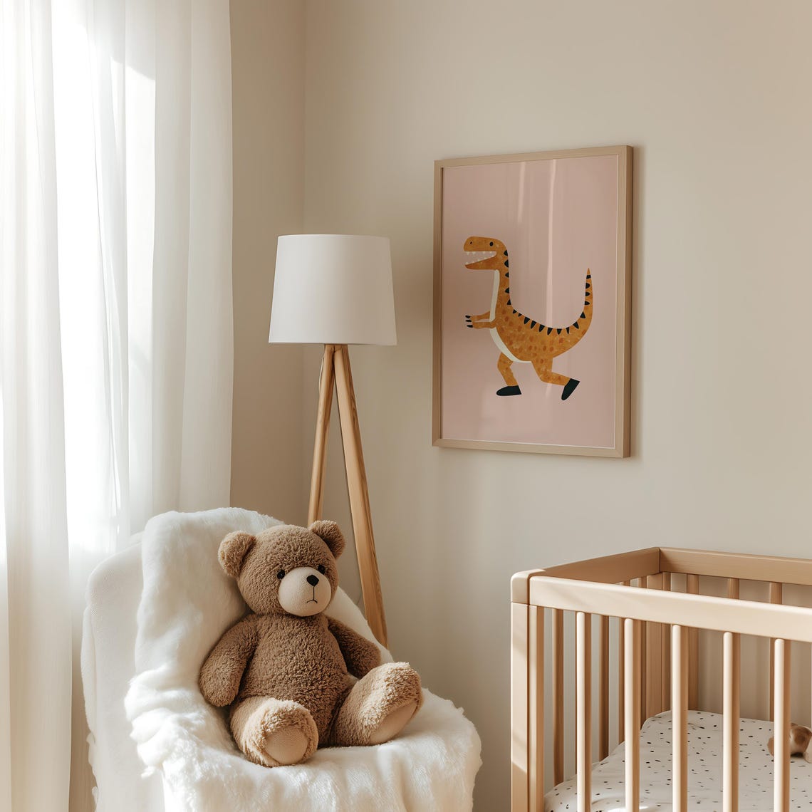 Running Orange Dinosaur Playful Nursery Kids Dino Room Decor Poster - Image 3