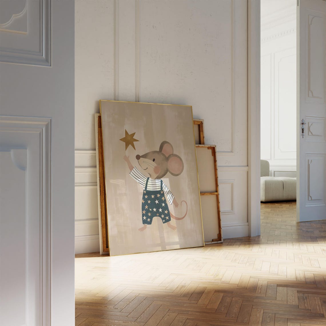 Little Mouse Reaching Star Nursery Gender Neutral Kids Poster Decor - Image 2