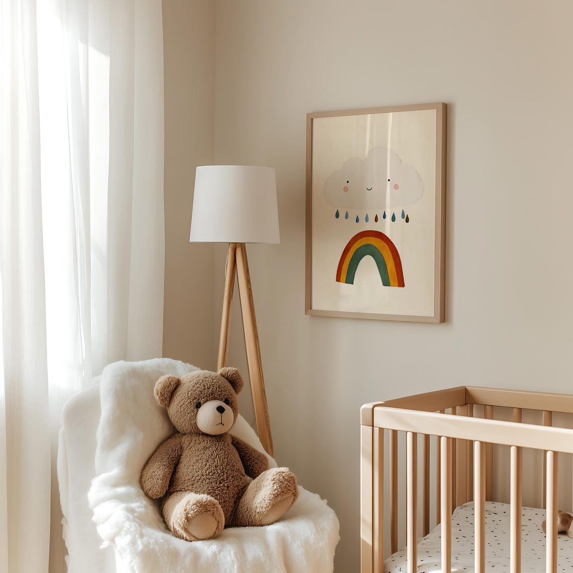 Happy Cloud Rainbow Print Nursery Wall Art Kids Room Decor Modern Weather Art Boho Kids Print - Image 4