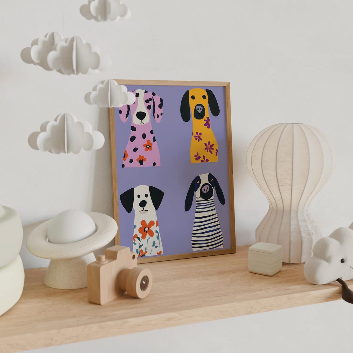 Lavender Dog Print Four Colorful Pups Nursery Kids Room Wall Poster - Image 4